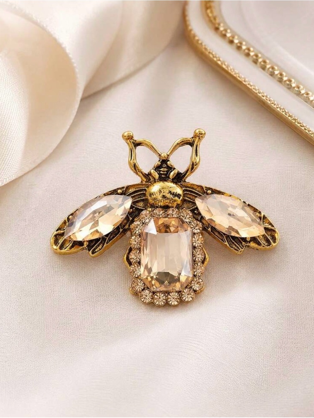 Gold Bee Crystal Brooch - Elegant Women's Jewelry - Picture 9 of 10